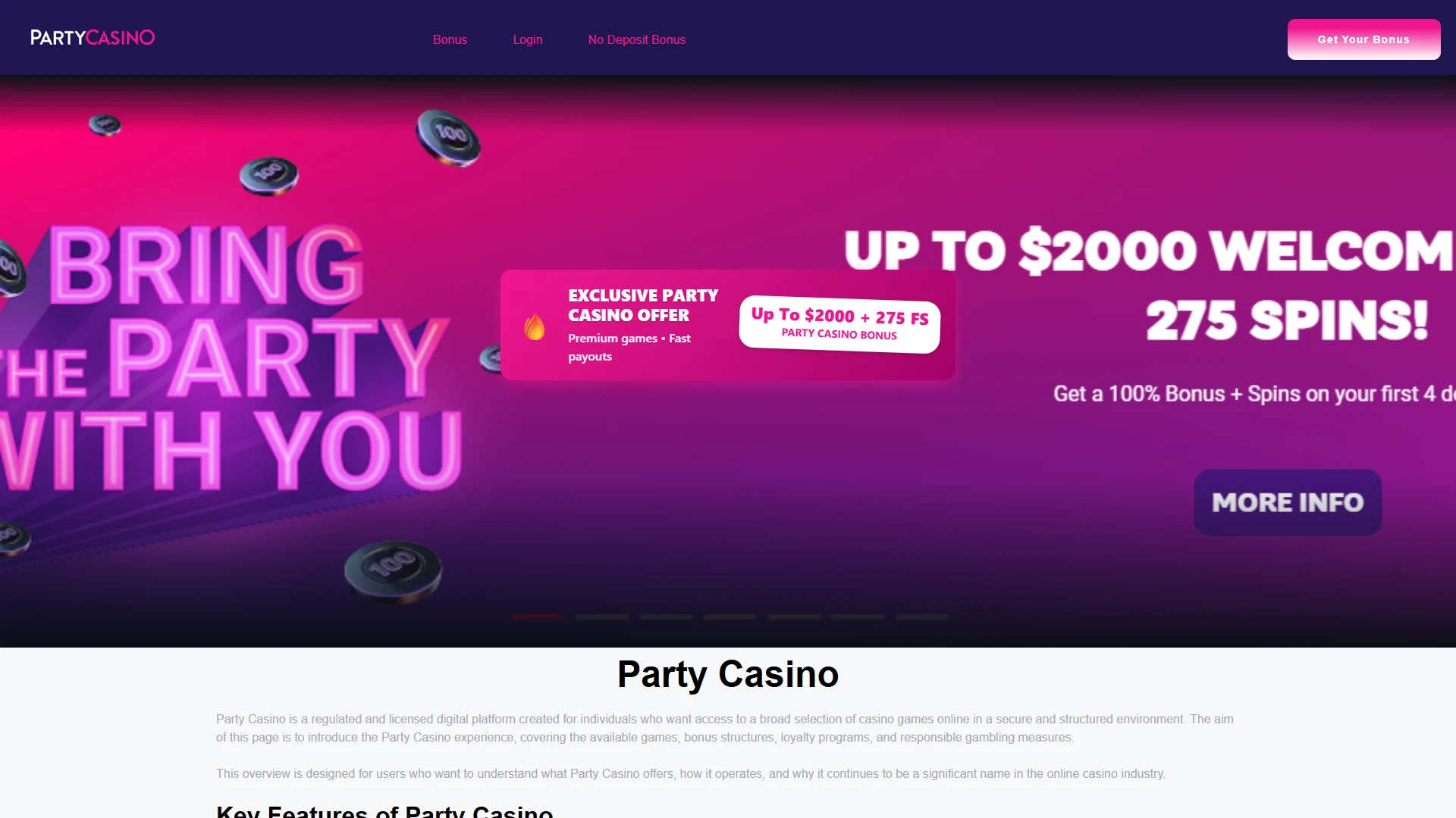Party City Casino homepage